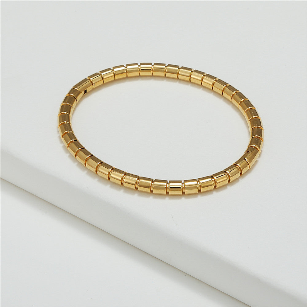 Minimalist Geometric Titanium Steel Bracelet with Gold Inlay for Women and Unisex Fashionable Office Wear