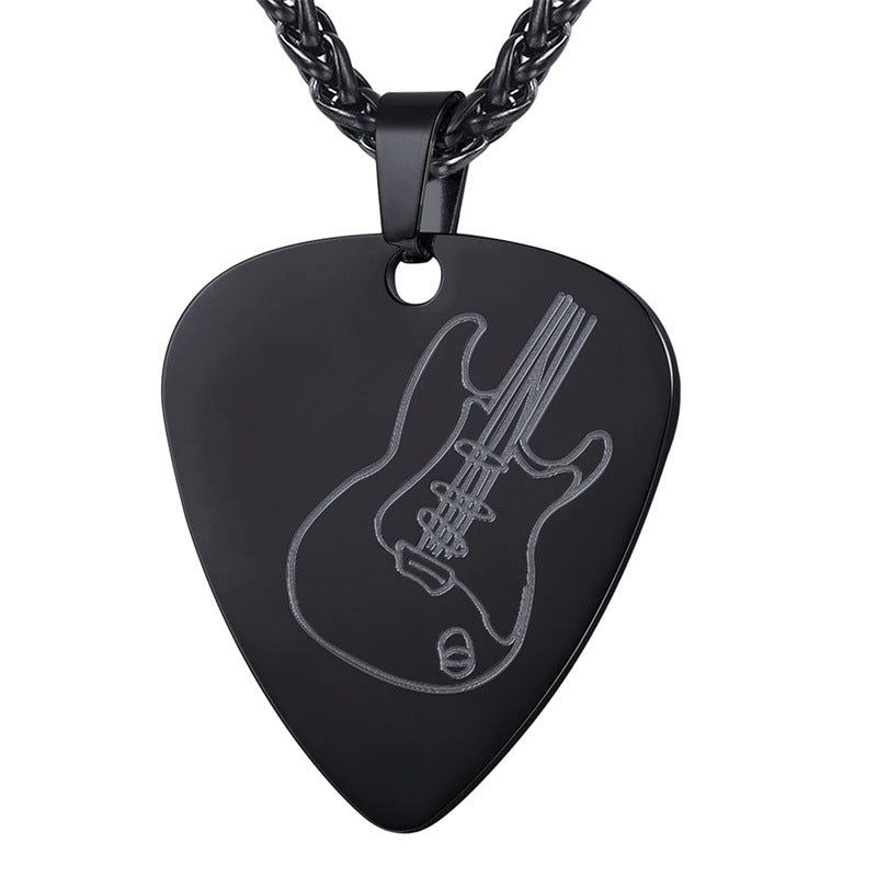 Natural Style Geometric Guitar Pendant Necklace for Unisex in Stainless Steel with Polished Titanium Steel Charm