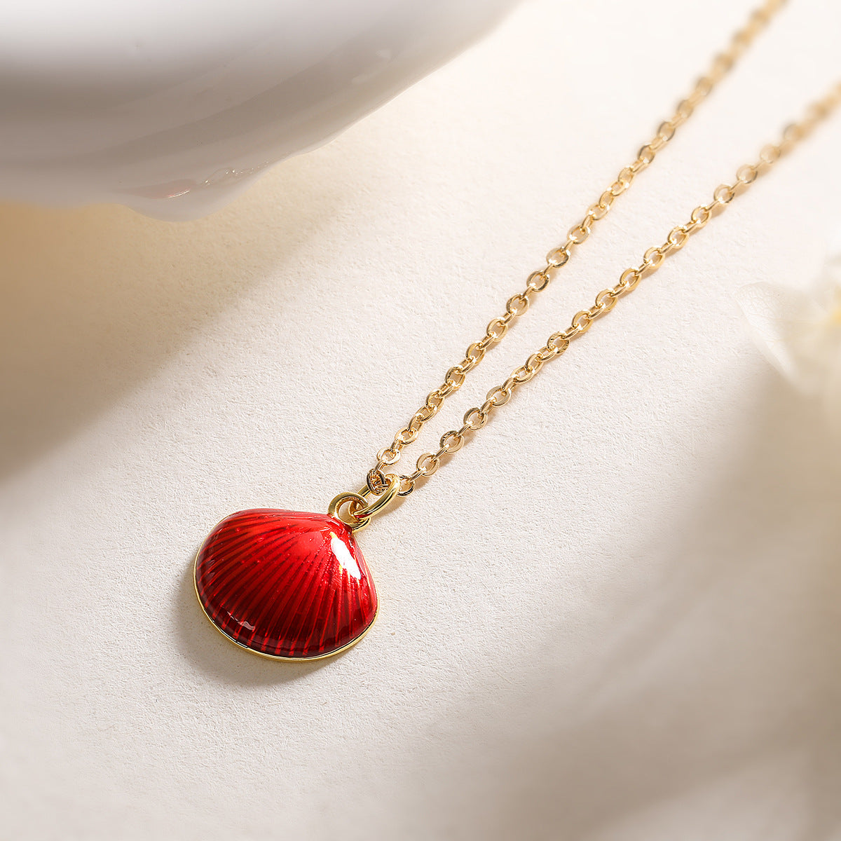 Minimalist Irregular Geometric Shell Pendant Necklace for Women with Copper Base and 18K Gold Plating and Enamel Finish