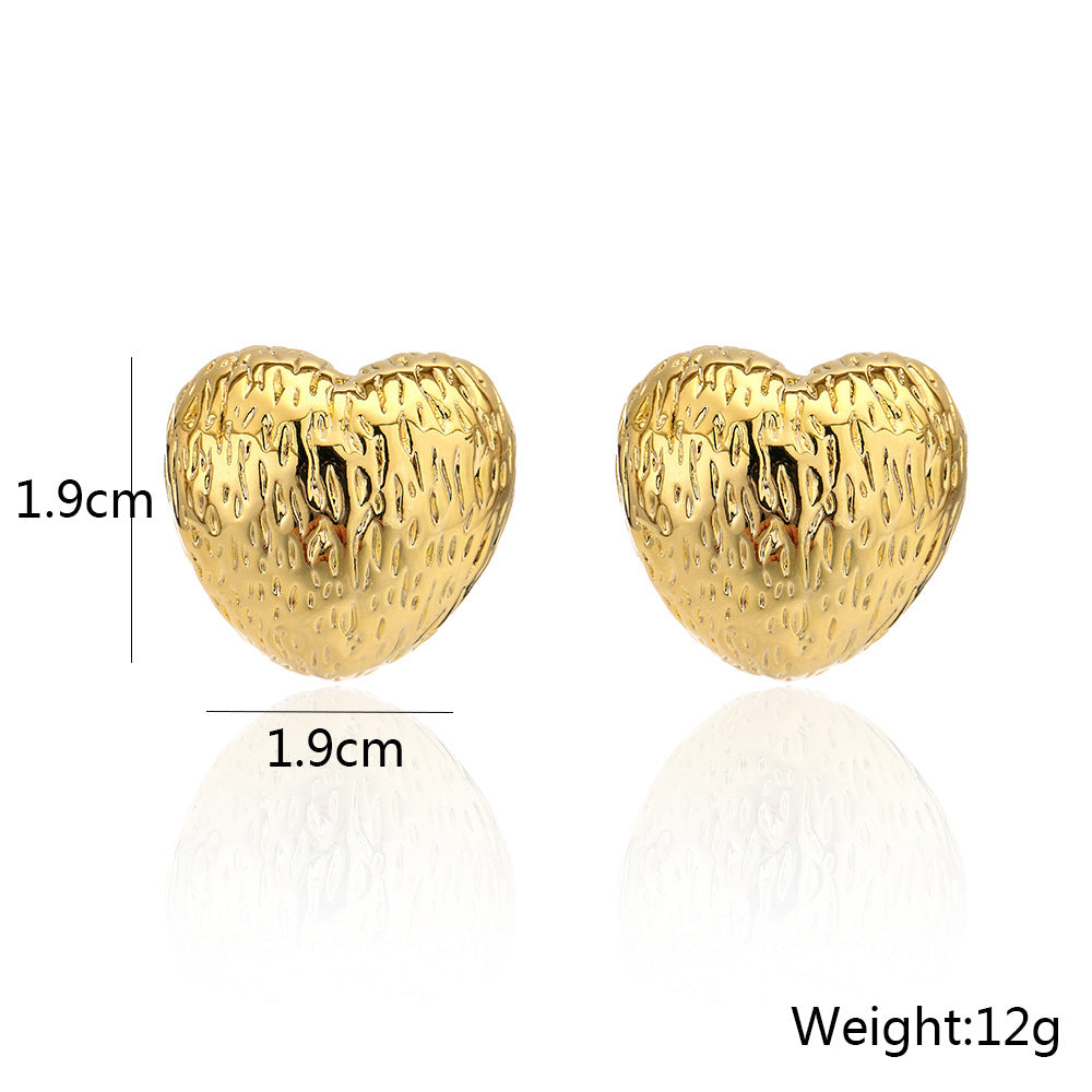 Vintage Heart-Shaped 925 Sterling Silver Post Earrings with Copper Base and 18K Gold Plating for Women