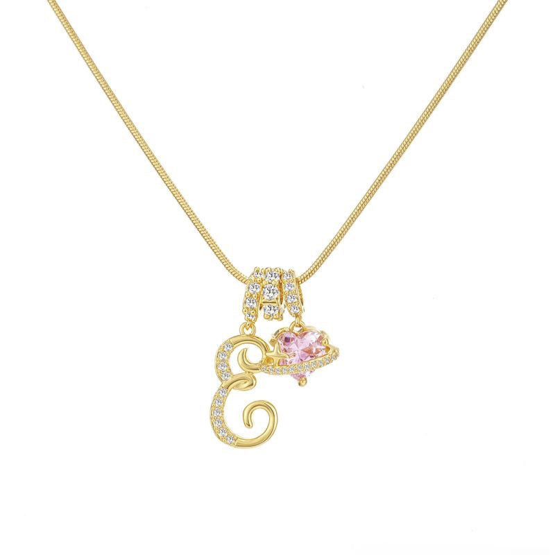 Sweet 22K Gold Plated Letter Titanium Steel Pendant Brass Cable Chain Necklace Unisex