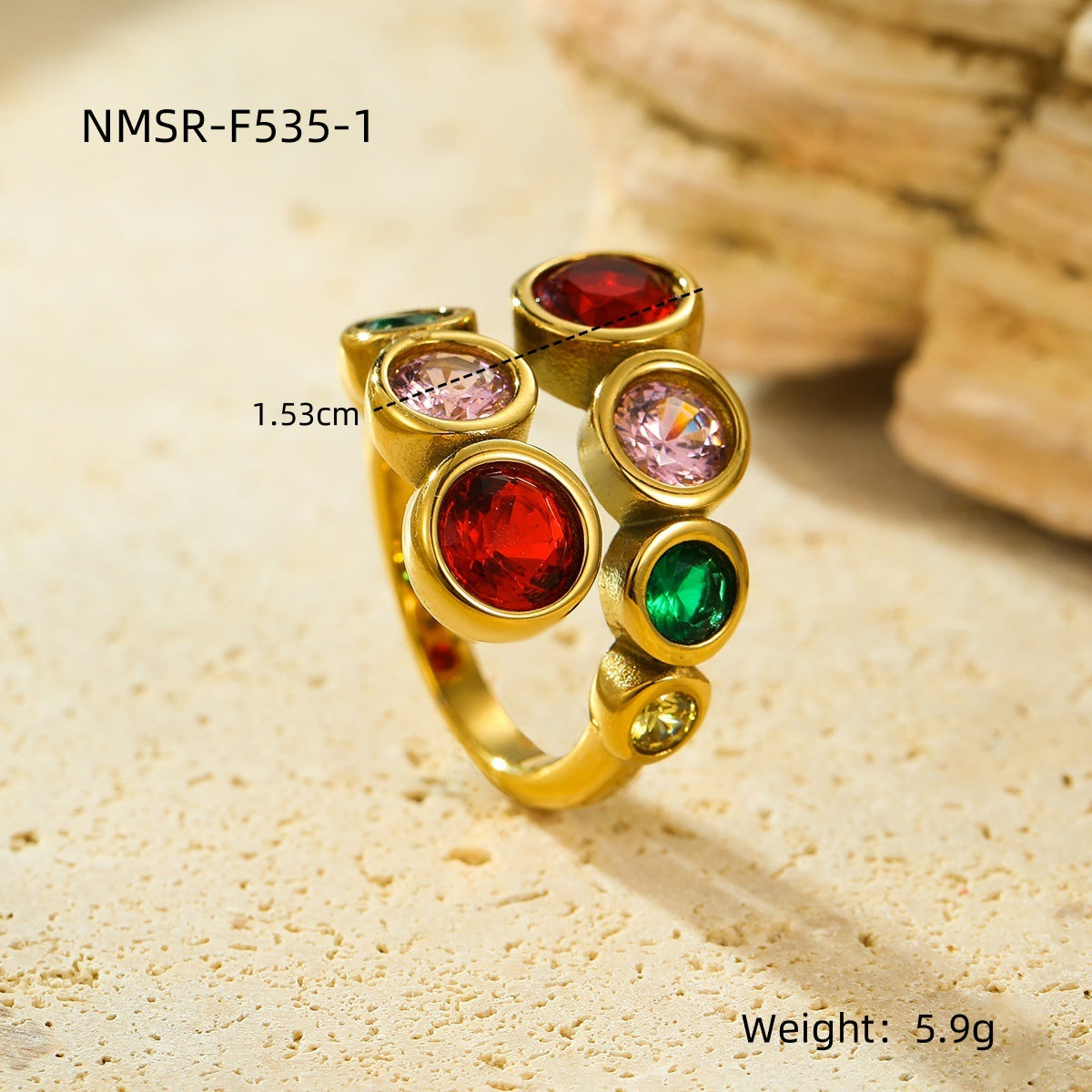 Anillo minimalista de acero inoxidable con circonitas engastadas y acabado chapado para mujer