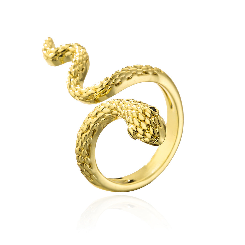 Anello Aperto a Serpente Geometrico Minimalista Placcato Oro 18K Rame con Zirconi Micro Incassati da Donna