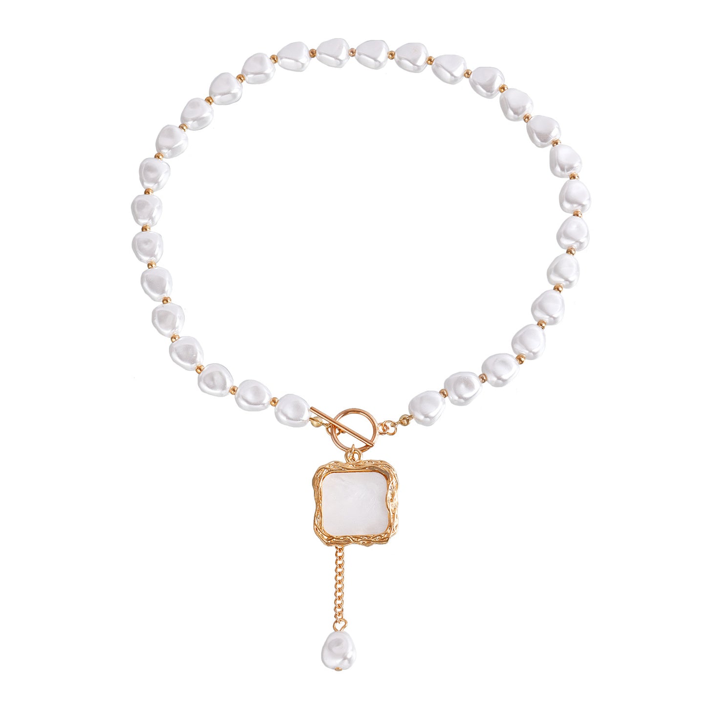 Collana con Pendente Geometrico Minimalista in Lega con Effetto Madreperla e Finitura Placcata, Catena Ritorta da Donna