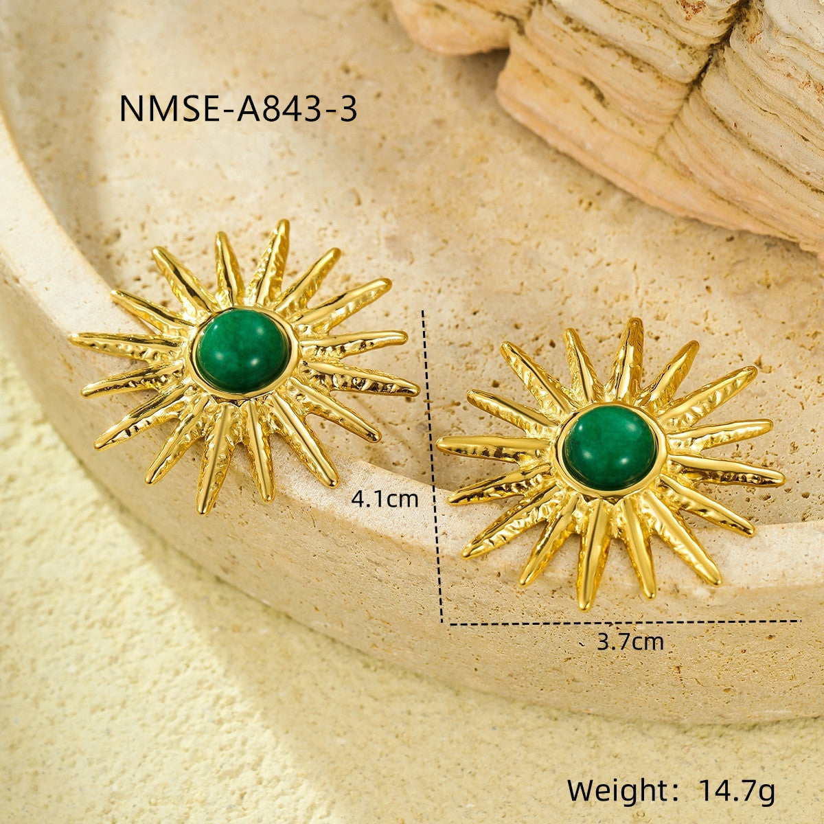 Pendientes de acero inoxidable en forma de girasol, estilo francés vintage, con piedra natural de ojo de tigre, diseño minimalista