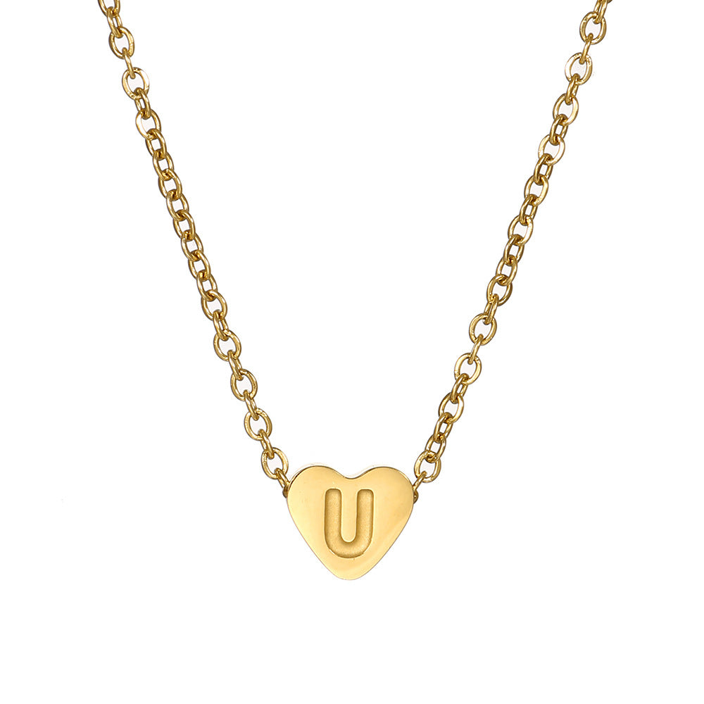 Vintage 18K Gold Plated Heart Letter Stainless Steel Necklace for Women