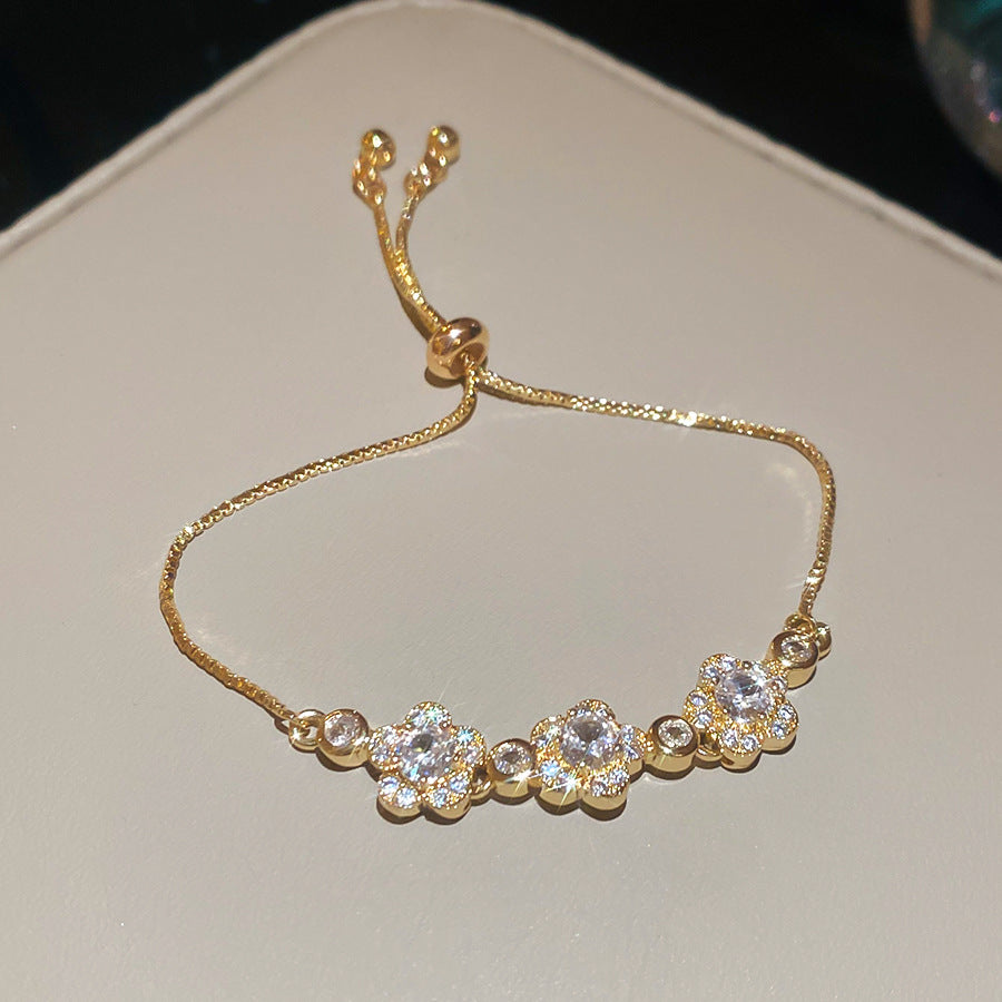 Bracciale in Rame con Zirconi a Forma di Fiore e Stella, Lussuoso, da Donna, dallo Stile Elegante per Ogni Giorno
