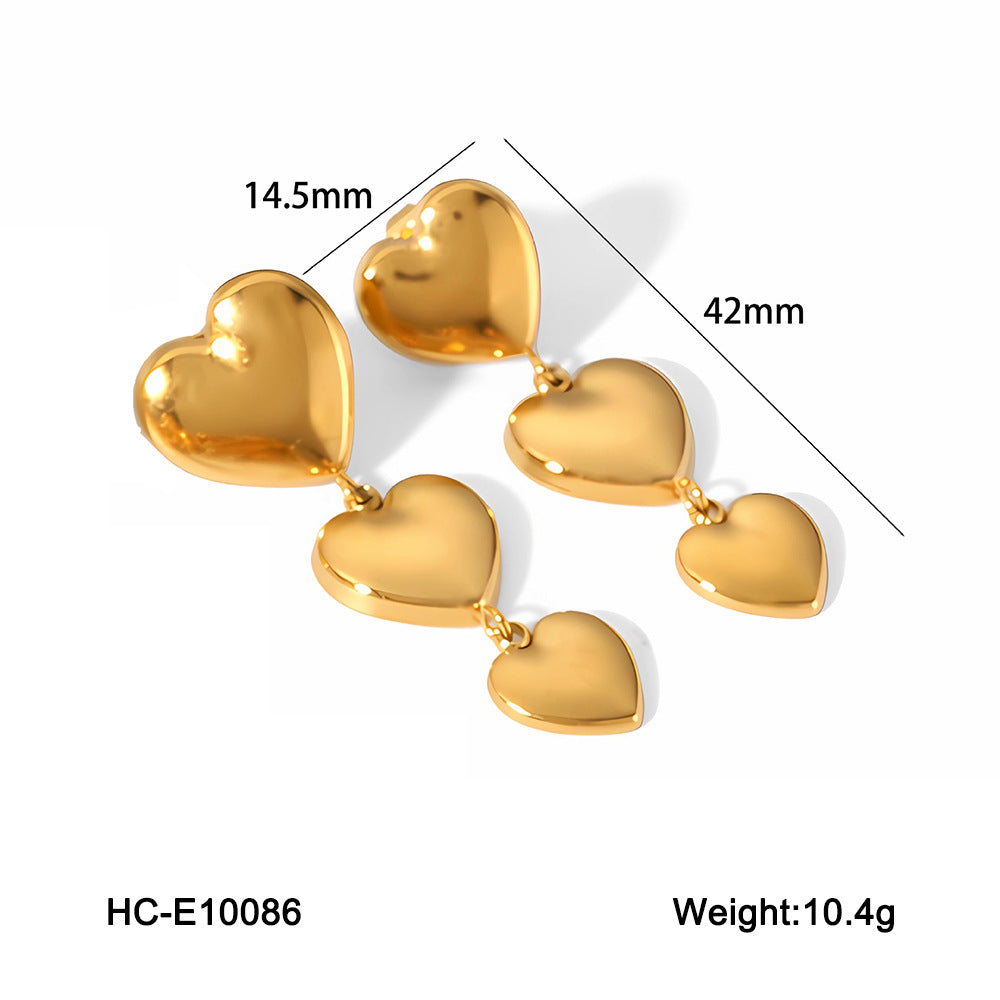 INS Style Heart-Shaped Titanium Steel Earrings with 18K Gold Plating, Stainless Steel Posts, Hypoallergenic and Fade-Resistant for Women