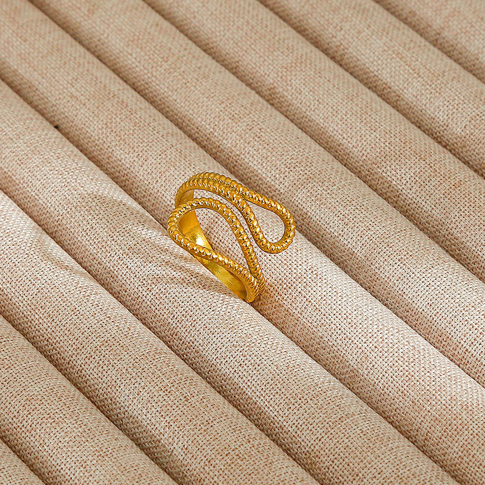 Minimalist Geometric Flower-Shaped Titanium Steel Ring with Plating Finish for Women, Adjustable Open Band Fashion Ring