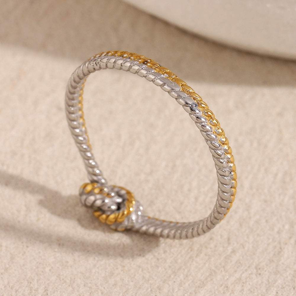 Minimalist Geometric Two-Tone Knotted Twist Ring in Stainless Steel with 18K Gold Plating for Women