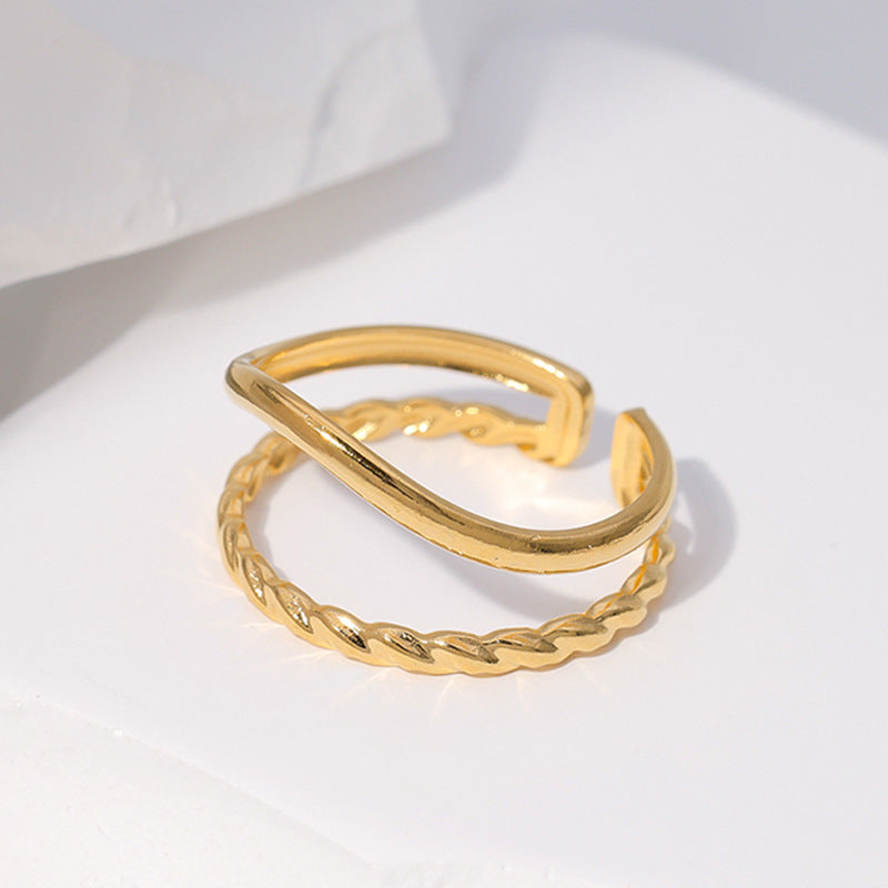 Minimalist Geometric Plated Stainless Steel Adjustable Ring for Women