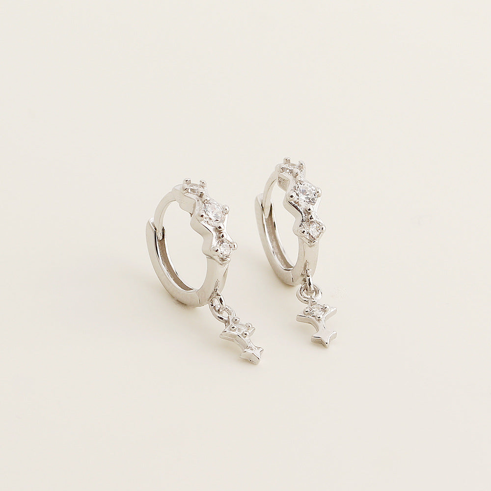 Pendientes de plata de ley S925 geométricos minimalistas con incrustaciones de pedrería para mujer