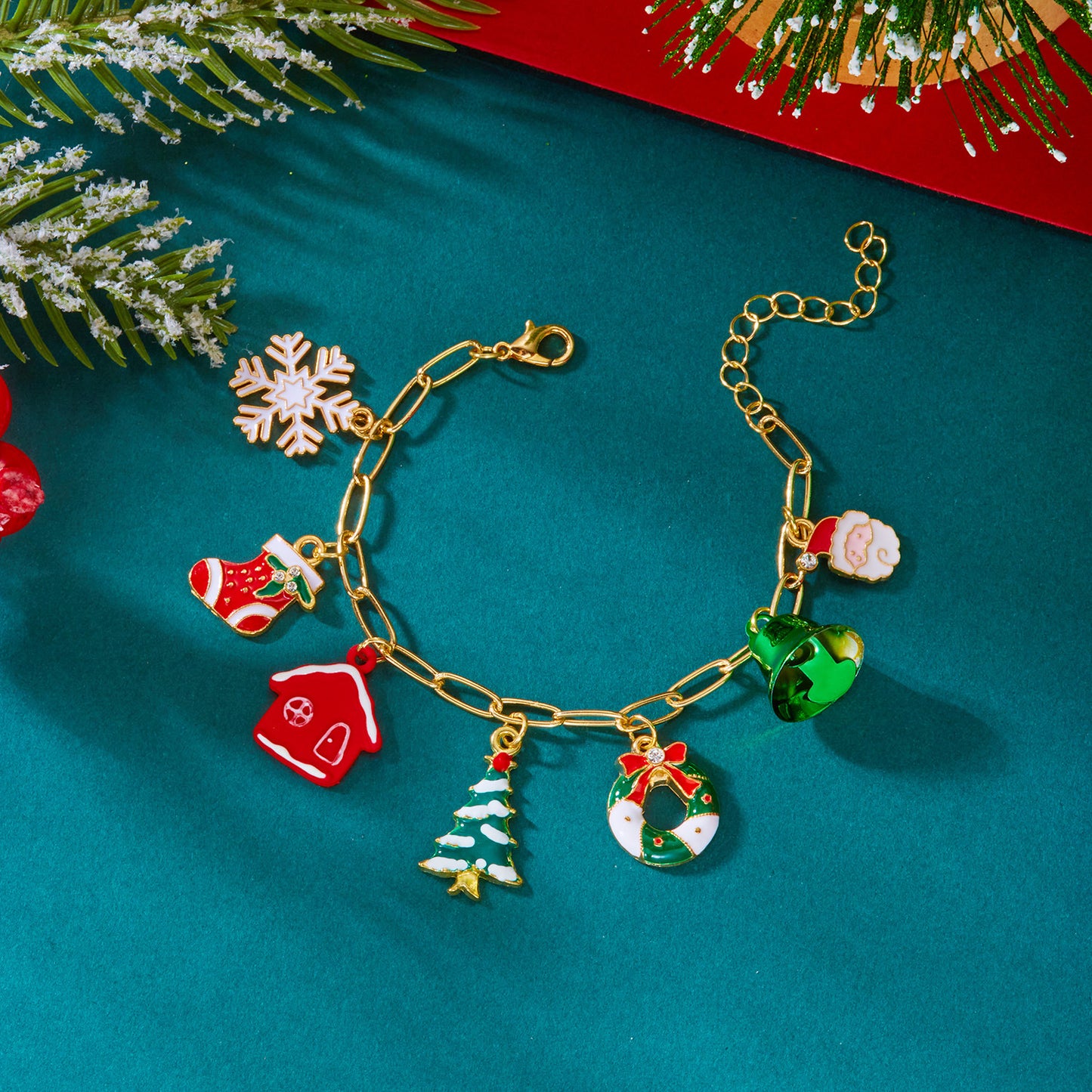 Festive Christmas Bell Pendant Necklace with Geometric Design Zinc Alloy Plated Chain for Unisex Holiday Wear