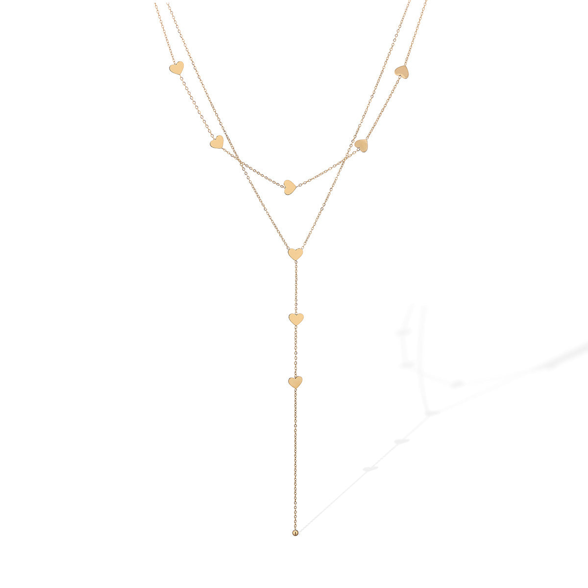 Minimalist Heart Geometric Stainless Steel Layered Necklace with Tassel for Women