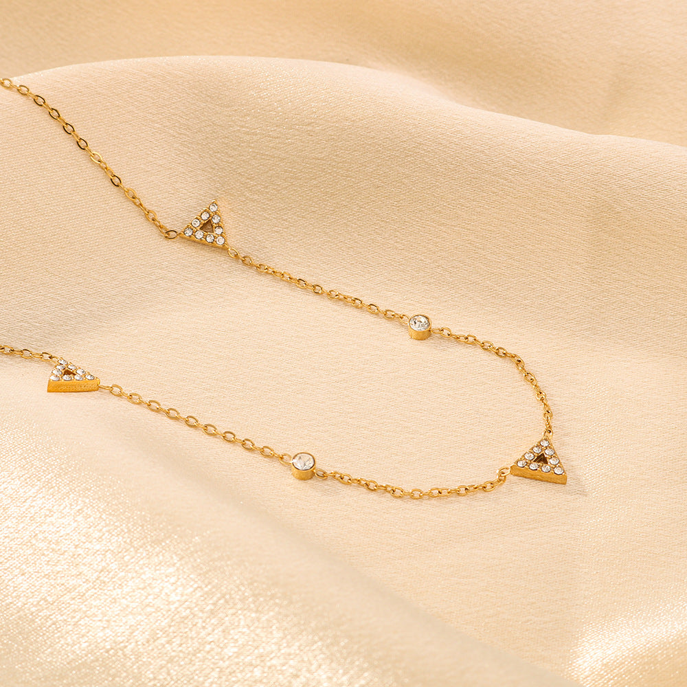 Minimalist Geometric Triangle Pendant Necklace in Stainless Steel with 18K Gold Plating, Hypoallergenic and Fade-Resistant