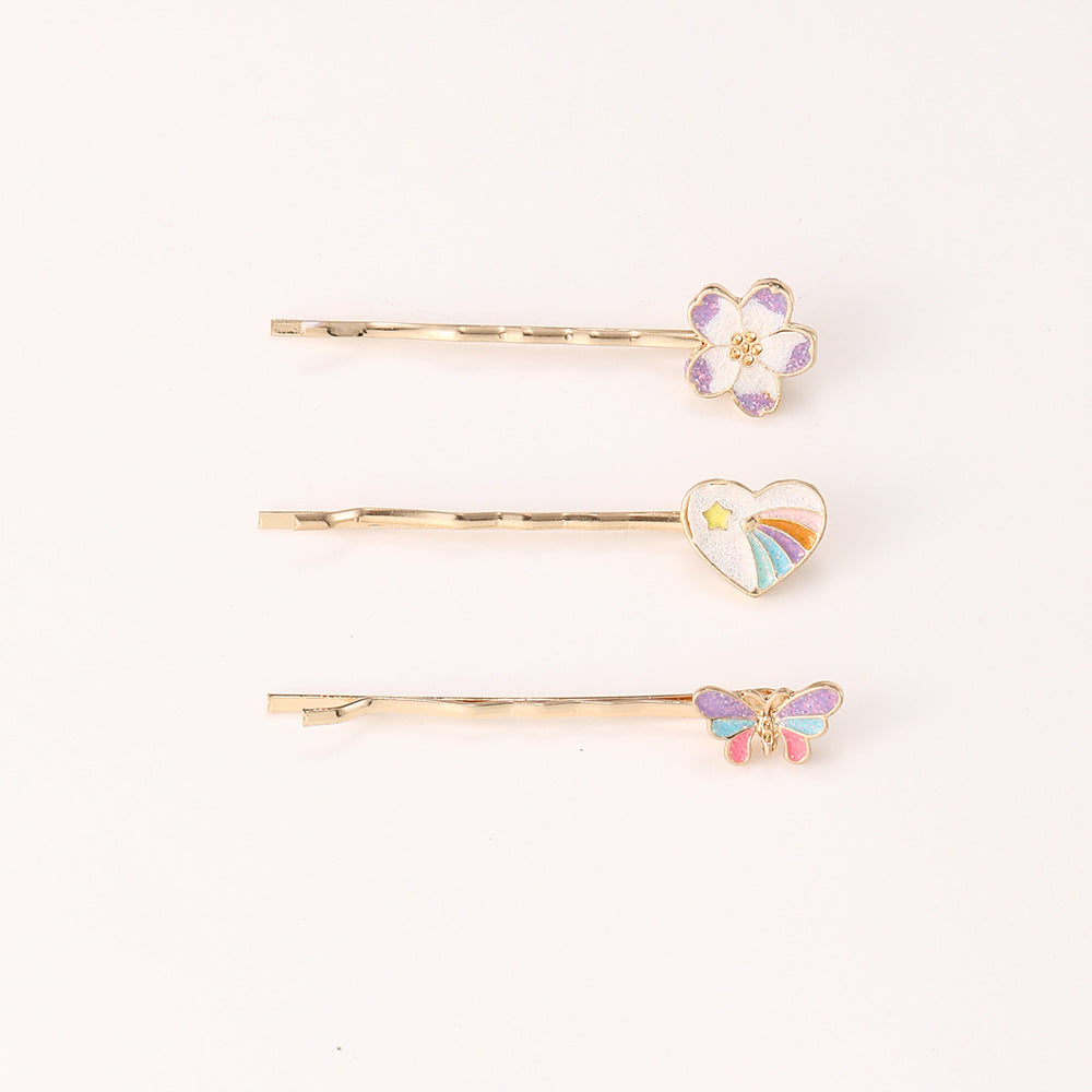 Fermaglio per Capelli per Bambini a Cartone Animato a Forma di Farfalla e Floreale in Lega con Finitura Smaltata, Dolce Accessorio per Capelli Laterale Minimalista