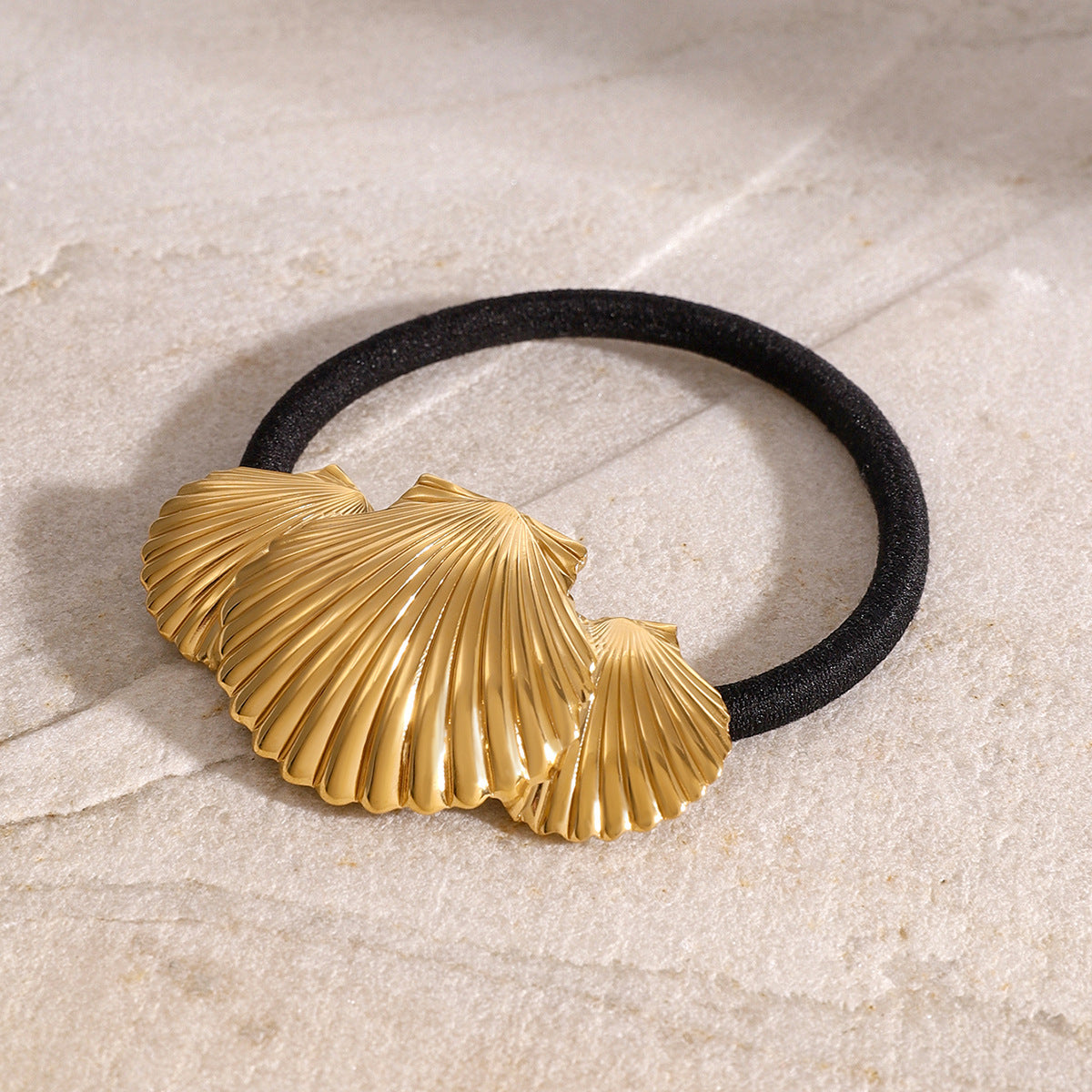 Elegant Shell-Shaped Stainless Steel Hair Tie with Plated Finish for Ponytail and Bun Styling