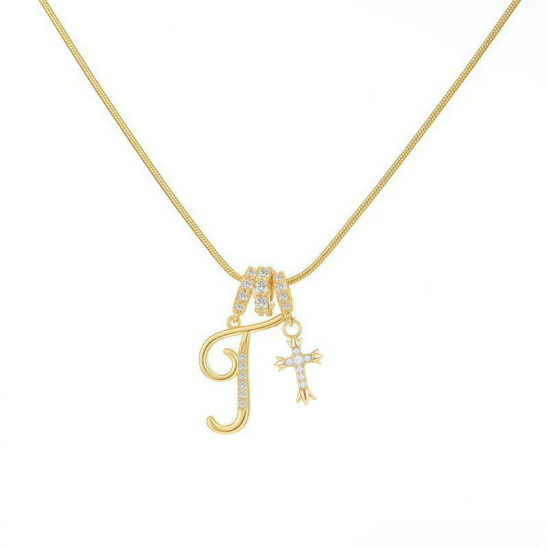 Sweet 22K Gold Plated Letter Titanium Steel Pendant Brass Cable Chain Necklace Unisex
