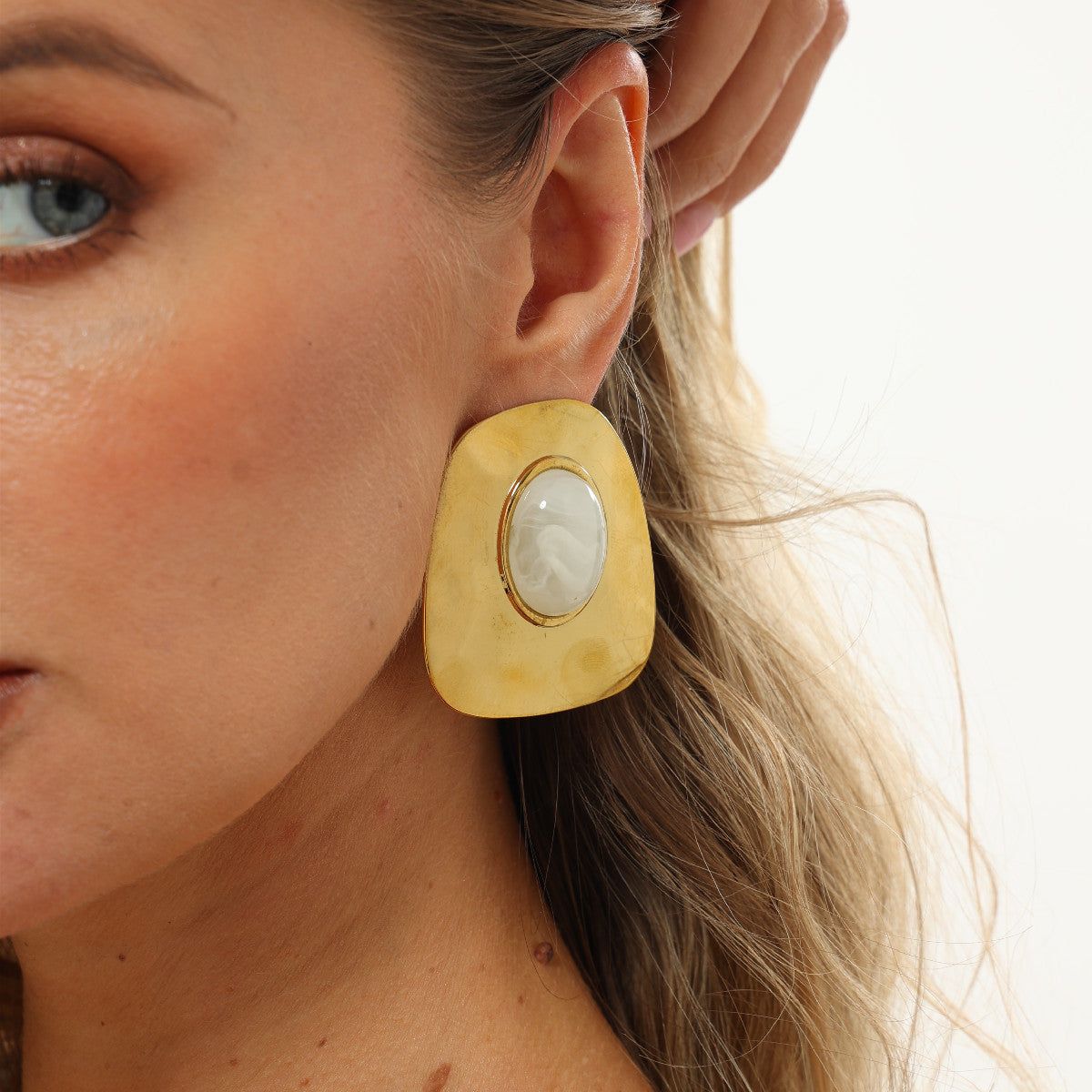 Vintage Geometric Square Oval Stainless Steel PVD Gradient Resin Earrings for Women