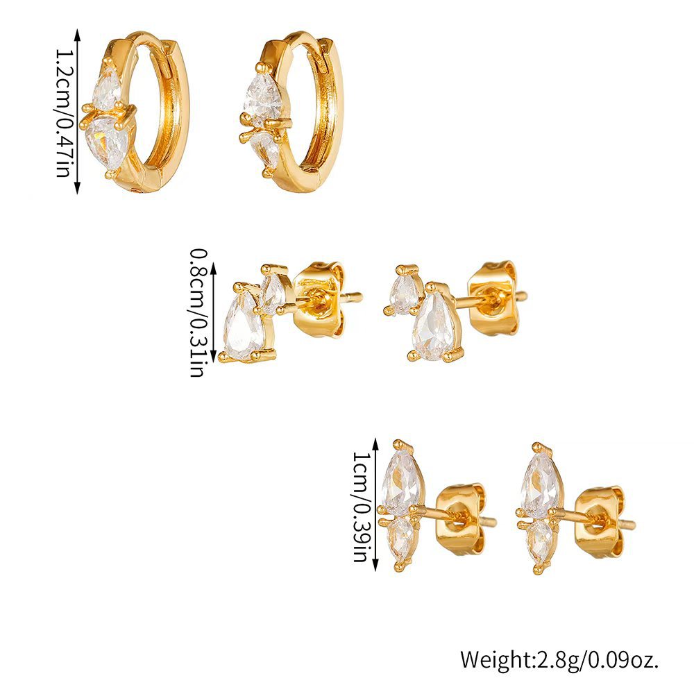 Gold Plated Brass Teardrop Geometric Hoop Earrings with Cubic Zirconia Inlay and 925 Sterling Silver Posts for Women
