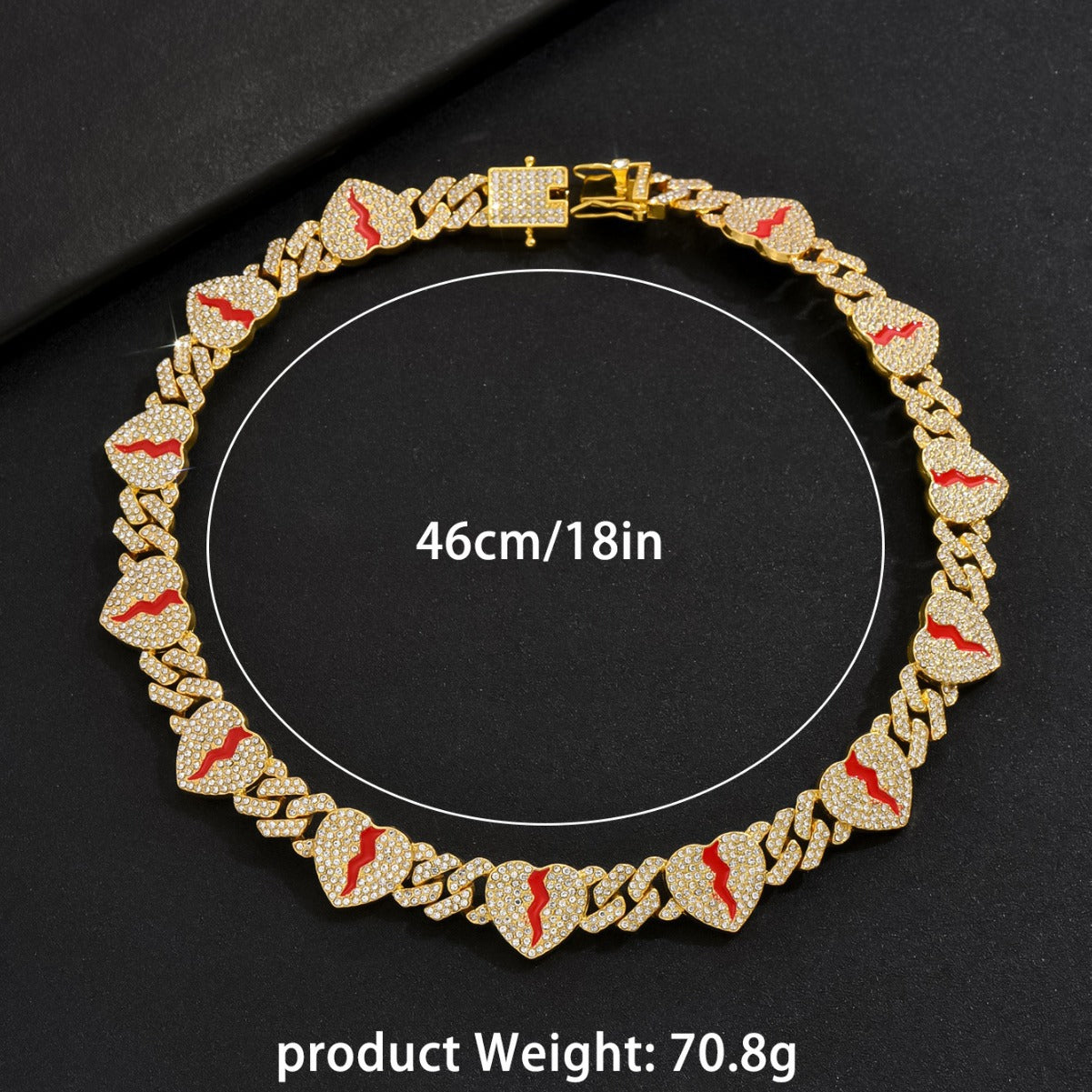 Collana con ciondolo a cuore in lega di zinco in stile Hip Hop con strass intarsiati per uomo
