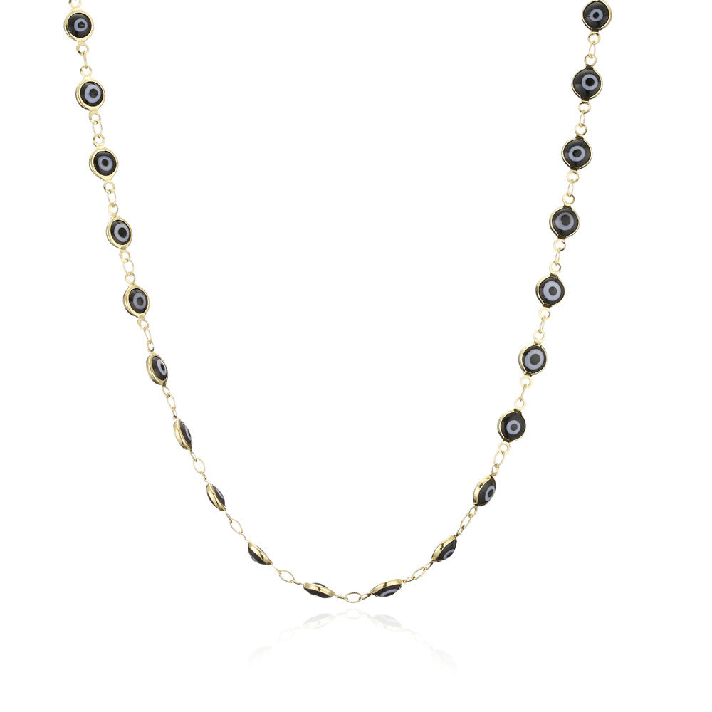 Minimalist Geometric Evil Eye Pendant Necklace in Copper with Enamel Finish