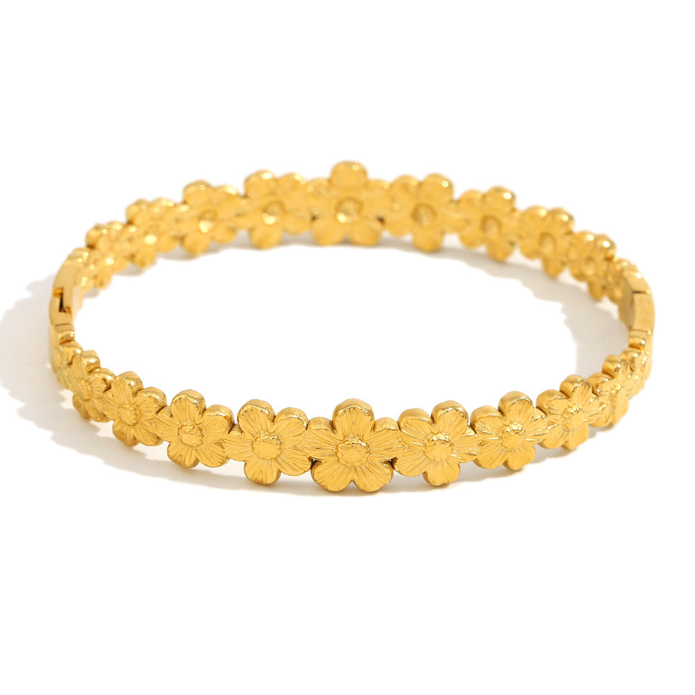 Bracciale a Fiore da Donna in Acciaio Inossidabile Placcato Oro 18K a Goccia Minimalista con Catena a Maglie Audaci