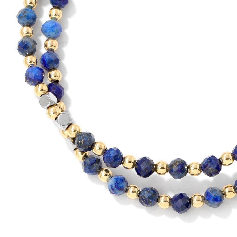 Faceted Amethyst Crystal Beaded Bracelet with 18K Gold Plated Stainless Steel Lobster Clasp Unisex