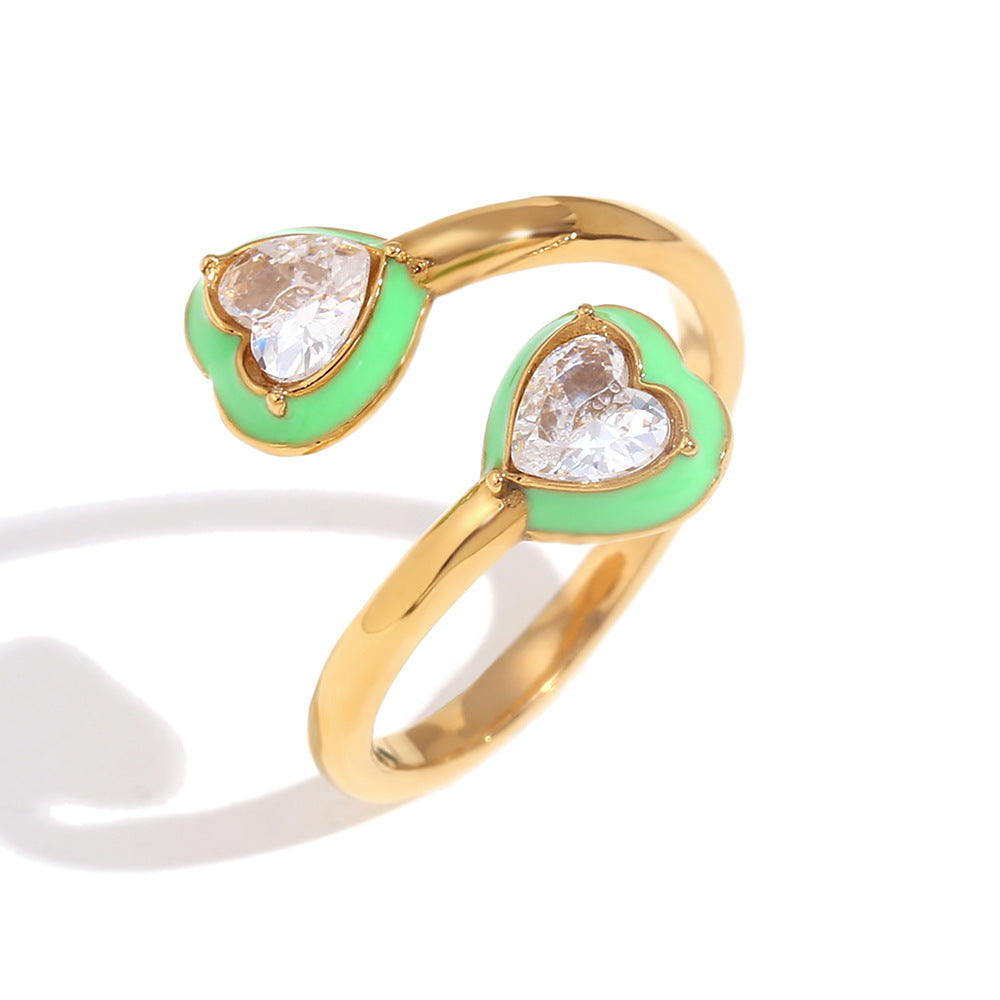 Anillo de acero inoxidable con forma de corazón, chapado en oro de 18 quilates y acabado esmaltado, de moda para mujer.