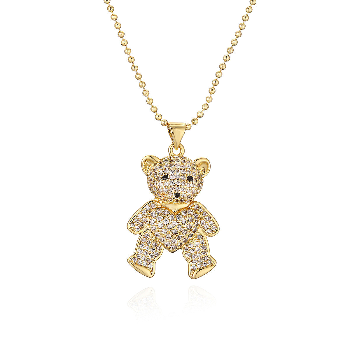 Collana Pendente Minimalista a Orsetto in Rame con Placcatura in Oro e Zircone per Donna