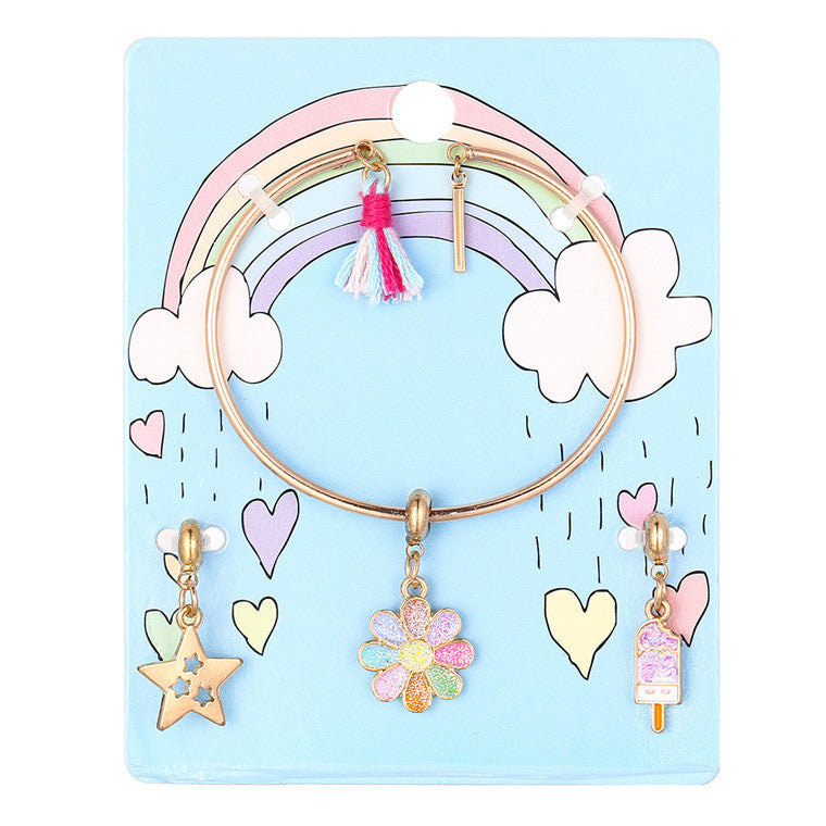 Juego de pulseras de aleación esmaltada con diseño de flores y estrellas de dibujos animados para niños con diseño calado
