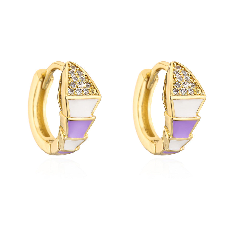 Orecchini geometrici in stile bohémien in rame con placcatura in oro 18 carati e smalto con zirconi