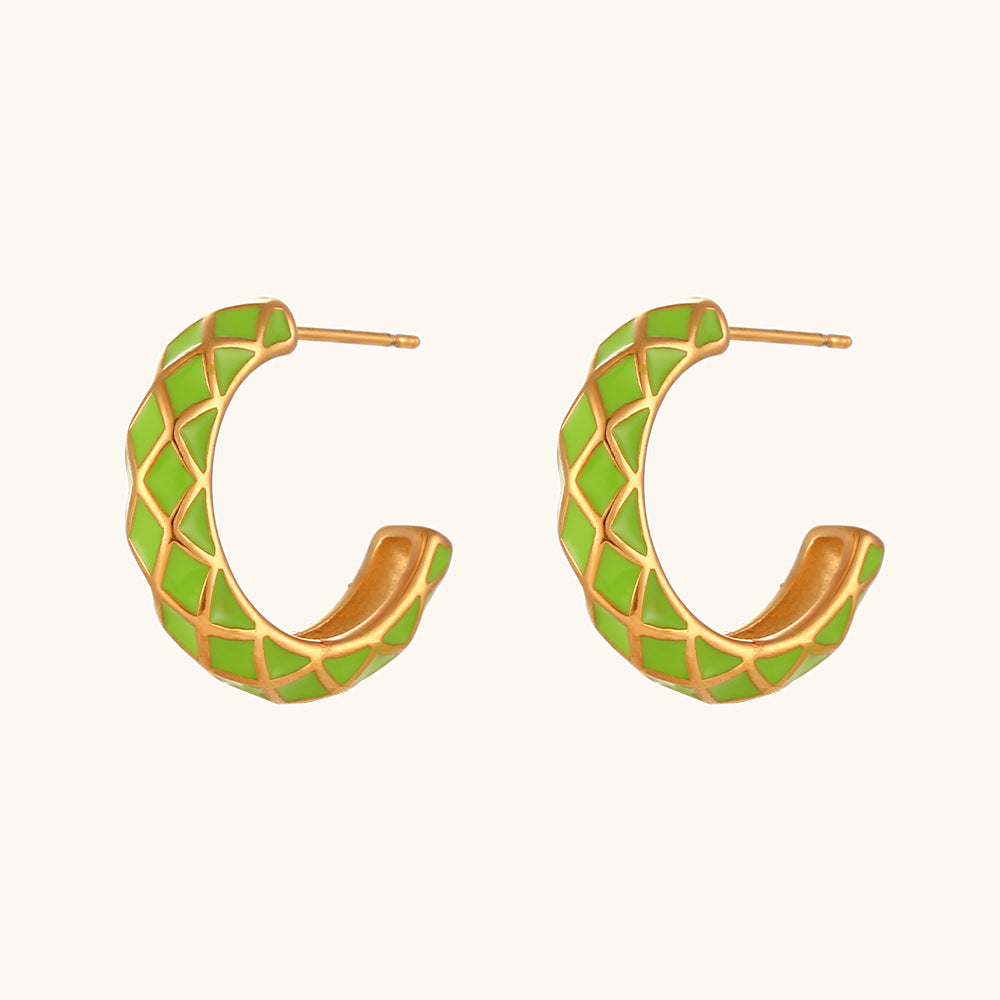 Pendientes de acero inoxidable con diseño geométrico de esmalte, baño de oro de 18 quilates y rueda en colores caramelo para mujer