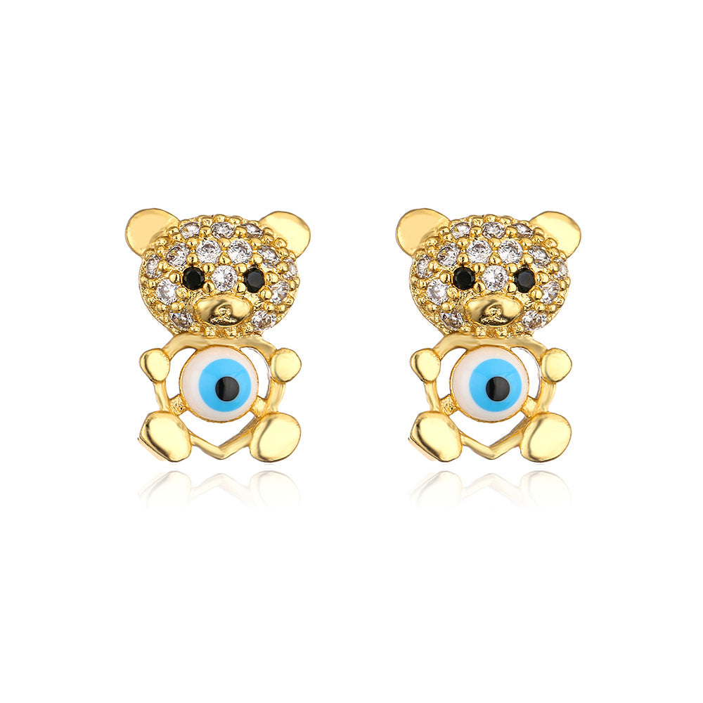 Minimalist Geometric Animal Stud Earrings in Copper with 18K Gold Plating and Enamel Finish with Zirconia Inlay