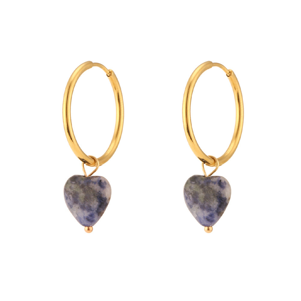 Orecchini a pendente da donna a forma di cuore in acciaio inossidabile alla moda con finitura placcata