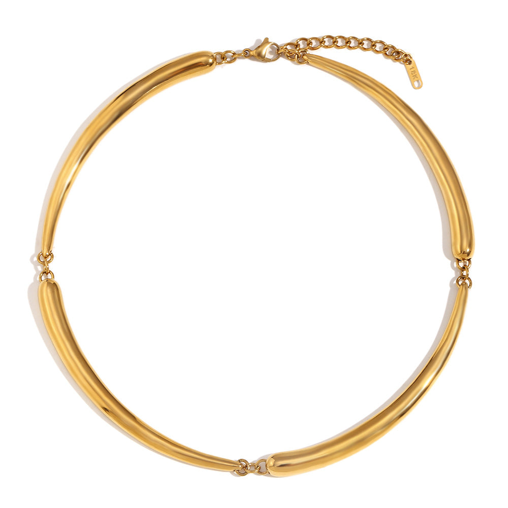 Collana con Pendente Geometrico Minimalista da Donna Acciaio Inossidabile Placcato Oro 18K Design Ispirato al Bambù