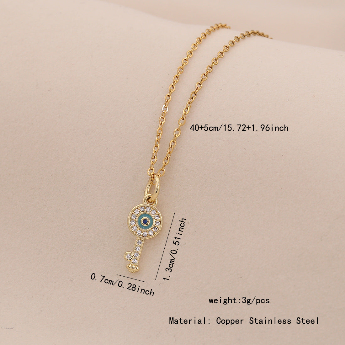 Collana con Ciondolo Cuore Occhio Smaltato Personalizzato in Acciaio Inossidabile con Catena a O da Donna