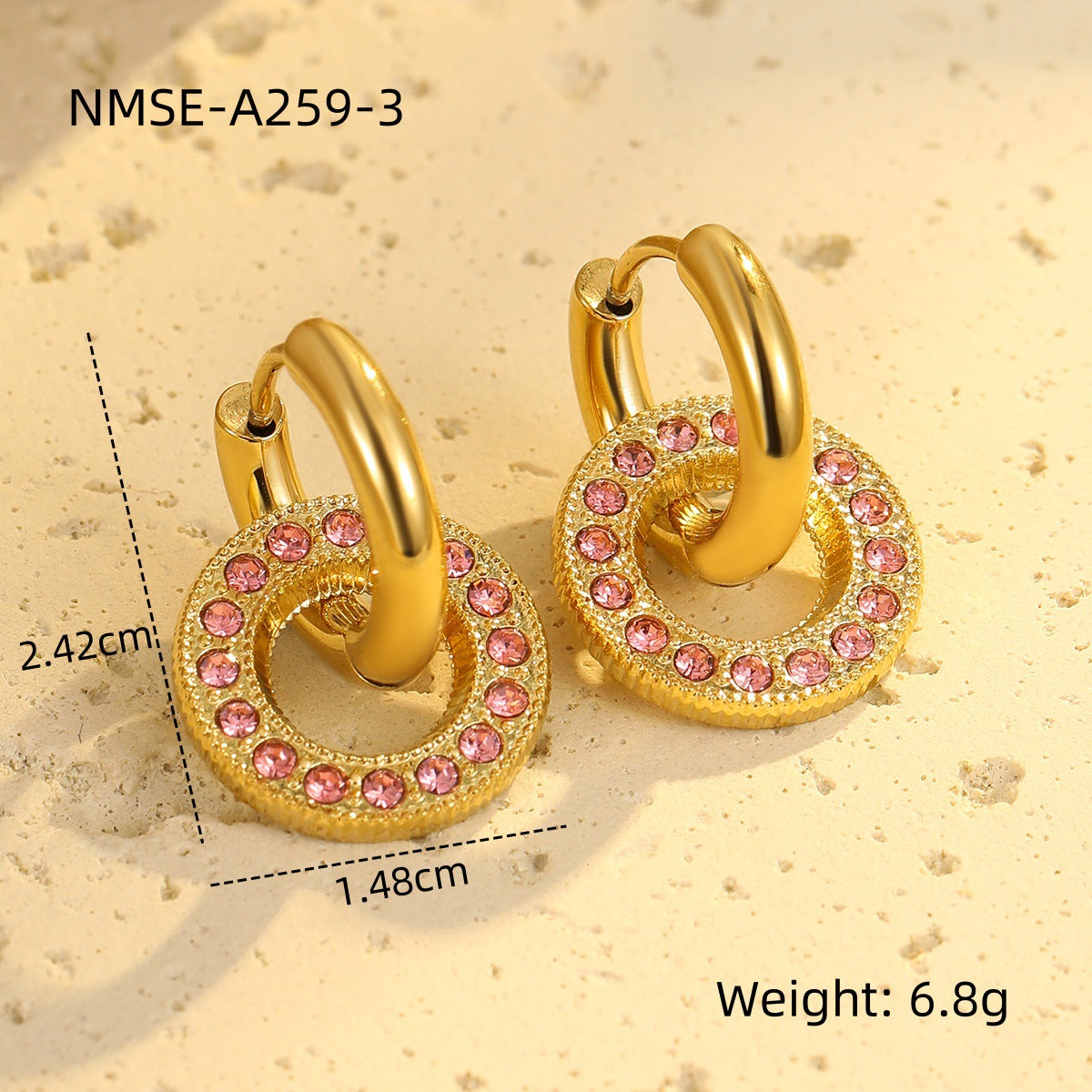 Pendientes de círculo geométrico de moda para mujer en acero inoxidable con acabado chapado