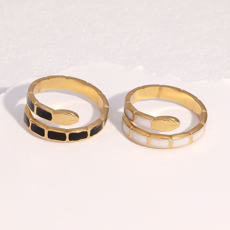 Vintage French Style Snake Shape Open Ring 18K Gold Plated Stainless Steel Jewelry for Women