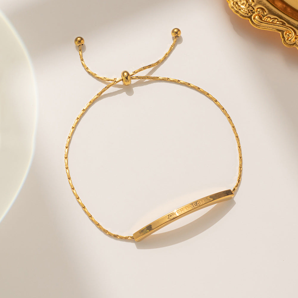 Retro Minimalist Geometric Letter Bracelet for Women in Titanium Steel with Gold Plating