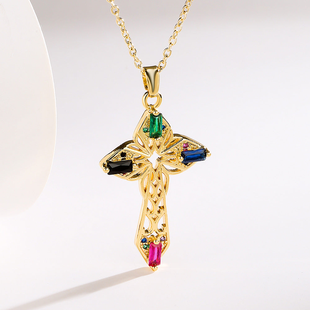 Geometric Pendant Necklace for Women in Copper with 18K Gold Plating and Zircon Inlay, Fashionable Minimalist Style