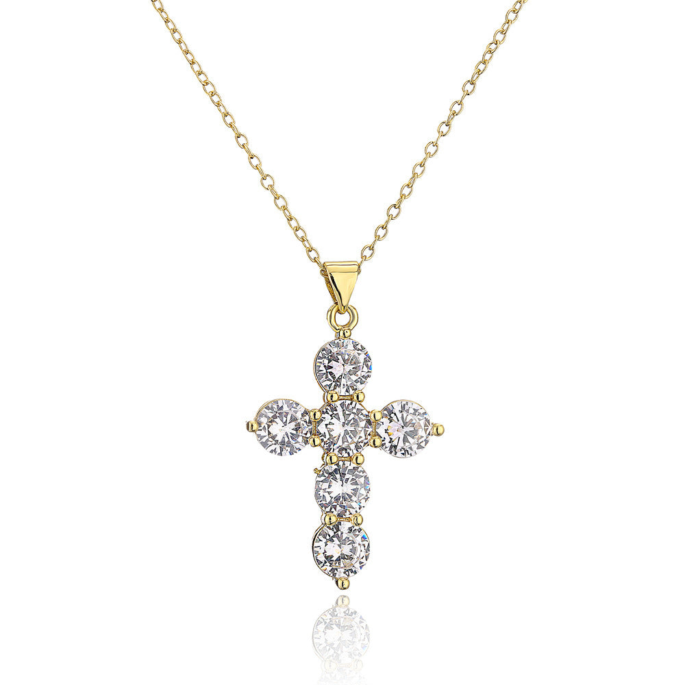 Collana con pendente geometrico da donna in rame placcato oro con zirconi micro-incastonati
