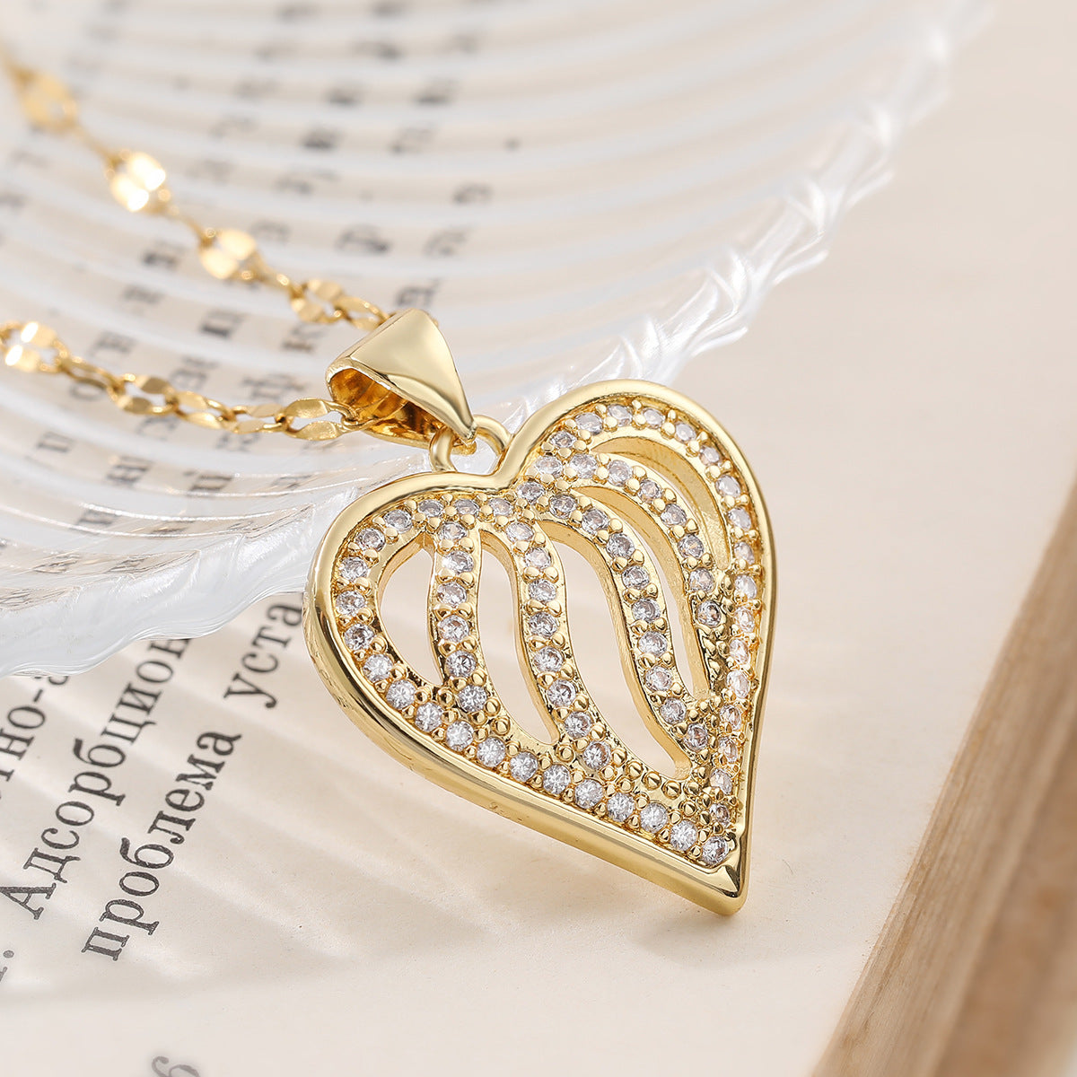 Minimalist Gold Plated Brass Heart Pendant Necklace with Cubic Zirconia for Women