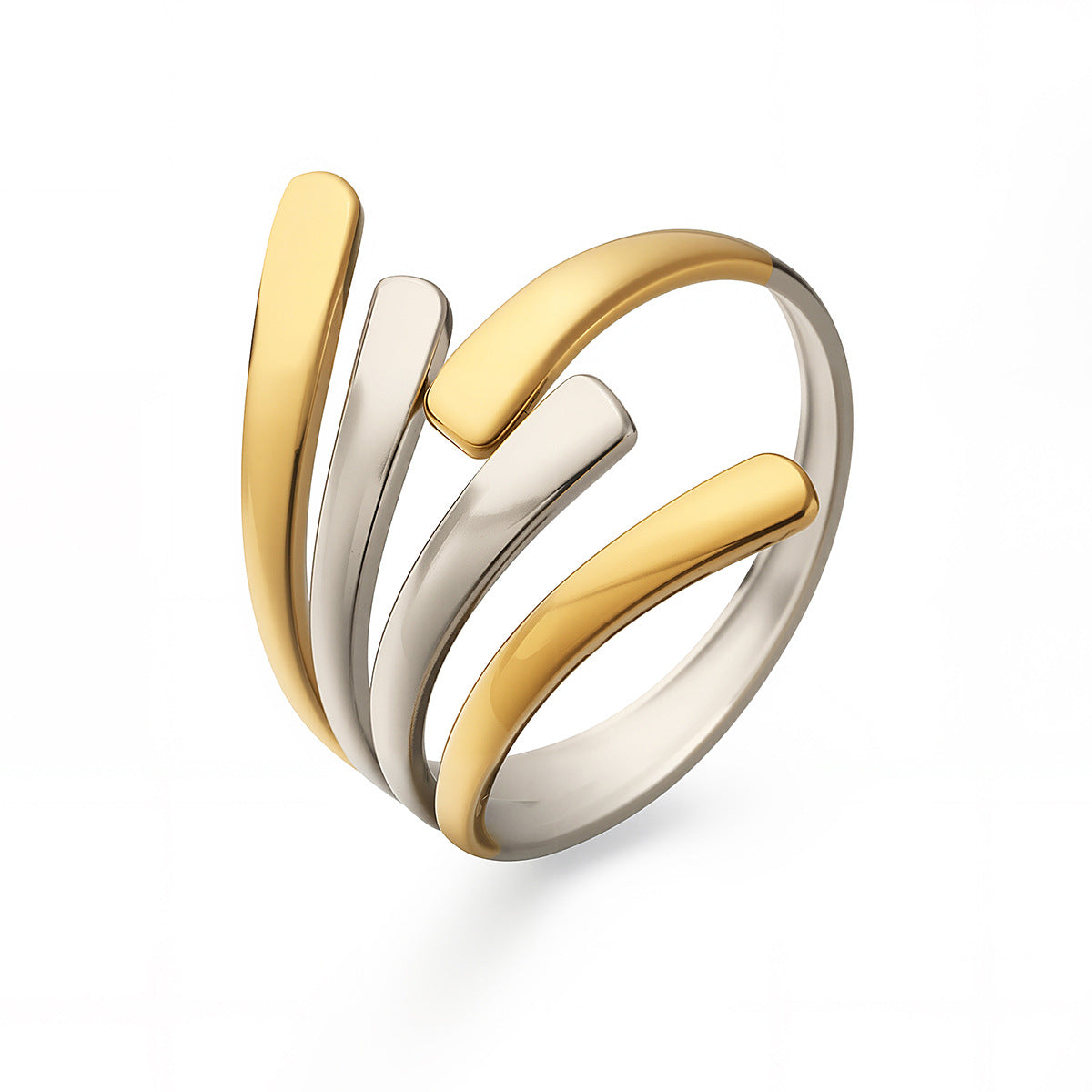 Anello Aperto Minimalista Geometrico in Acciaio Inossidabile da Donna con Dettagli Micro-Pavé e Design Irregolare