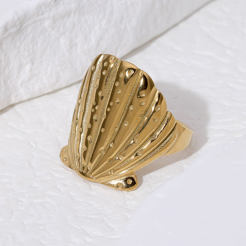 Niche Personalized Stainless Steel Plated Shell Shape Marine Element Adjustable Ring for Women