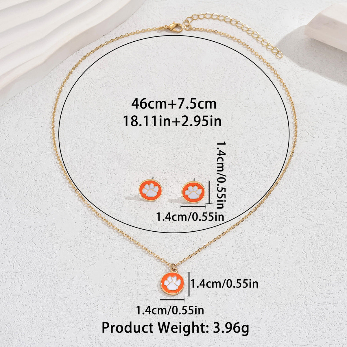 Fashionable OL Style Dog Paw Print Enamel Pendant Necklace Set for Women with Geometric Pattern and Circle Accent on Standard Chain
