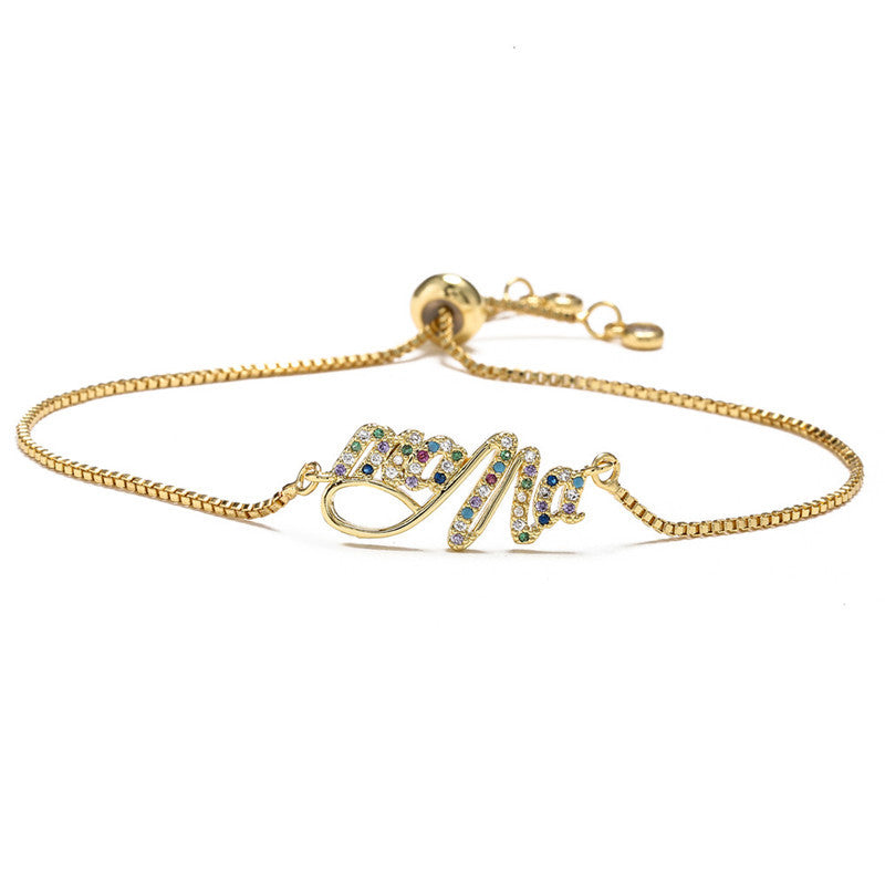 Casual Micro-Inlaid Cubic Zirconia Brass Letter Bracelet for Women