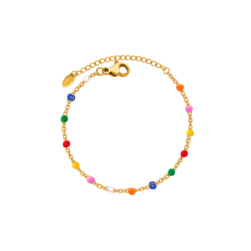 Conjunto minimalista de collar y pulsera de cadena con eslabones O de acero de titanio y detalles de esmalte para mujer
