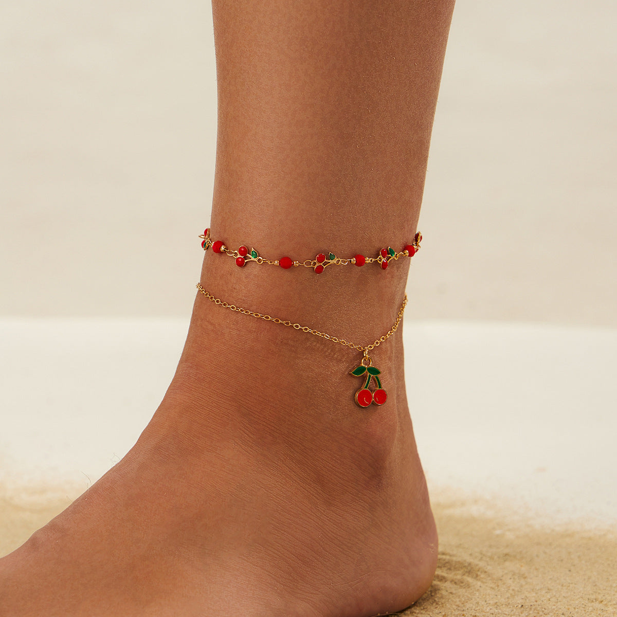 Juego de pulseras de abalorios rústicos minimalistas de cerezo con aleación de zinc y acabado esmaltado para mujer