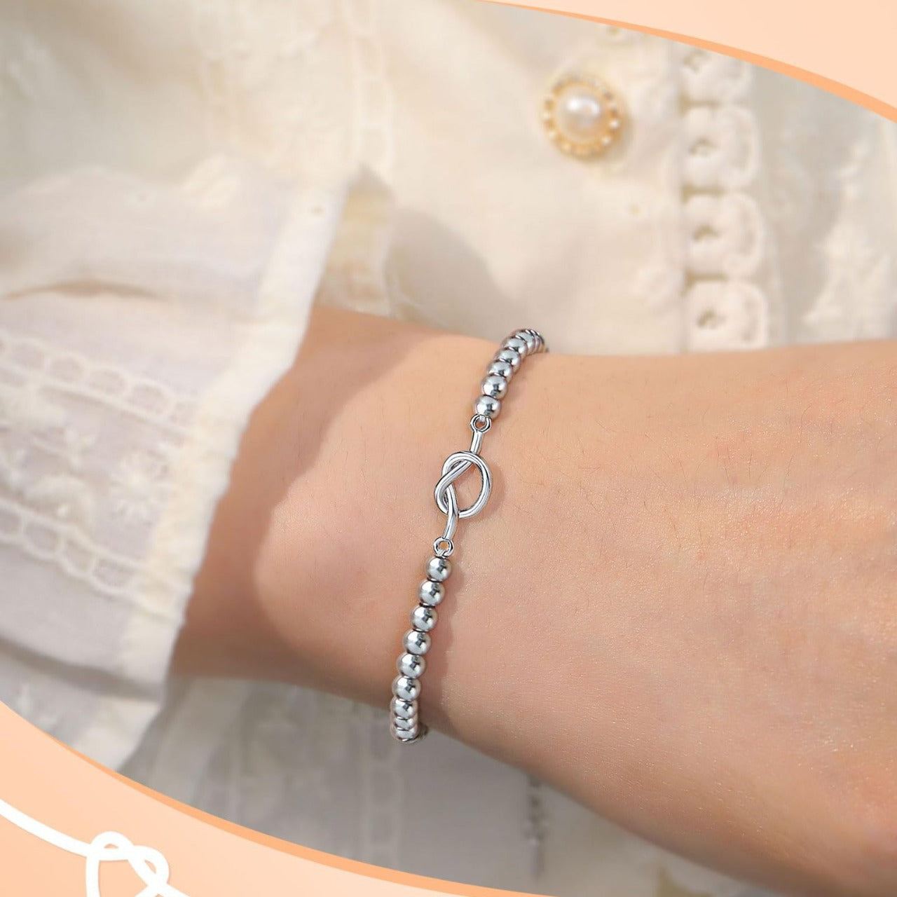 Minimalist Elegant Heart Knot Plated Stainless Steel Ball Chain Adjustable Bracelet for Women